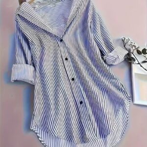 Chemise rayée femme bleue et blanche à manches longues