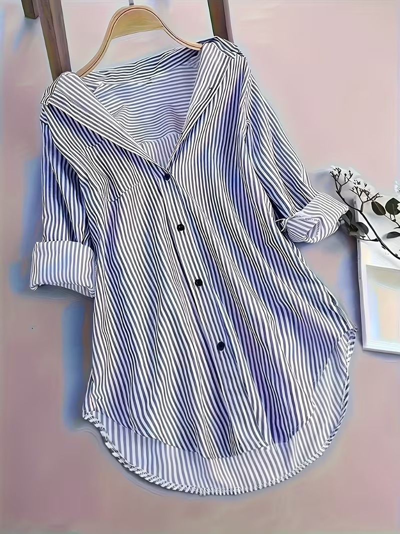 Chemise rayée femme bleue et blanche à manches longues
