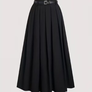Jupe Longue Noire Femme Taille Haute avec Ceinture