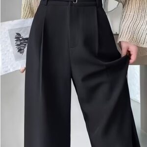 Pantalon de costume femme noir taille haute coupe droite