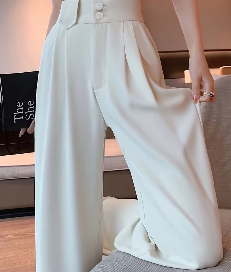 Pantalon large femme taille haute coupe fluide