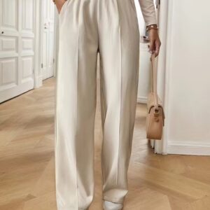 Pantalon femme taille haute coupe large avec boutons