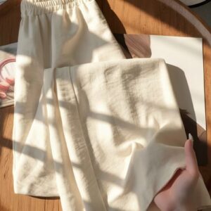 Pantalon en lin femme taille haute coupe large écru