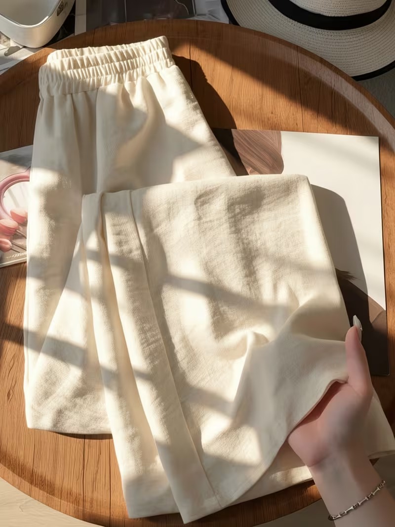 Pantalon en lin femme taille haute coupe large écru