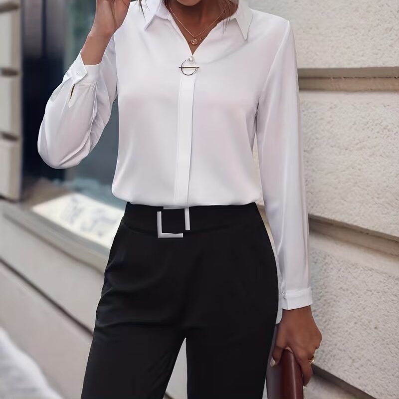 Chemise Blanche Femme à Manches Longues – Style Élégant – Image 3
