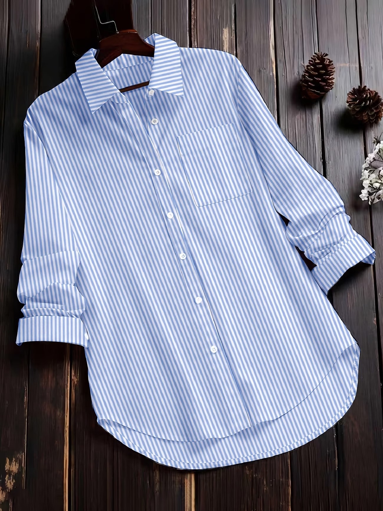 Chemise rayée bleue femme à manches longues avec poche