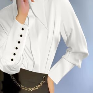 Chemisier femme blanc à col montant et manches longues