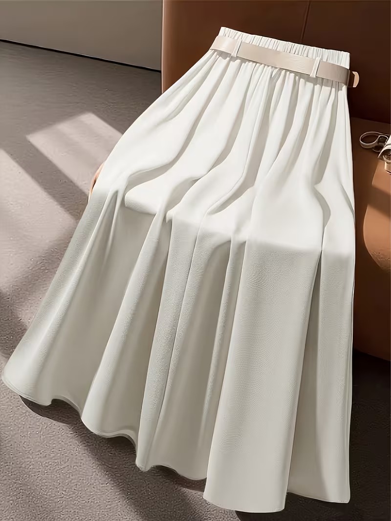 Jupe Plissée Taille Haute Femme avec Ceinture