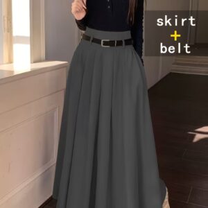 Jupe grise plissée femme taille haute coupe longue