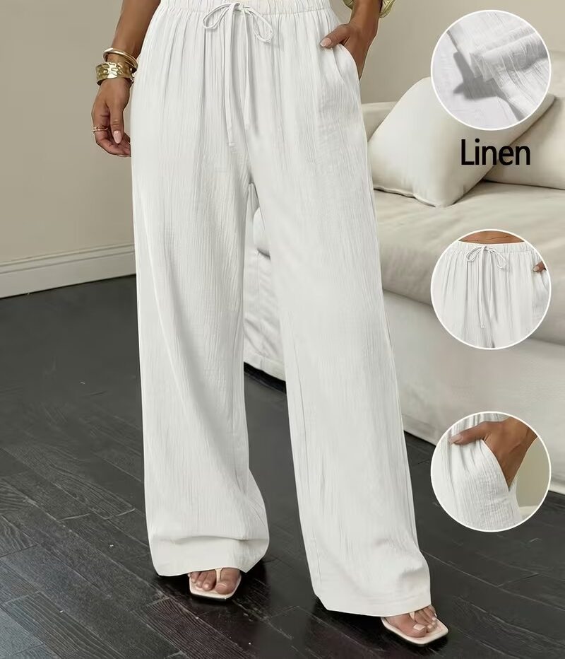 Pantalon palazzo en lin femme taille haute